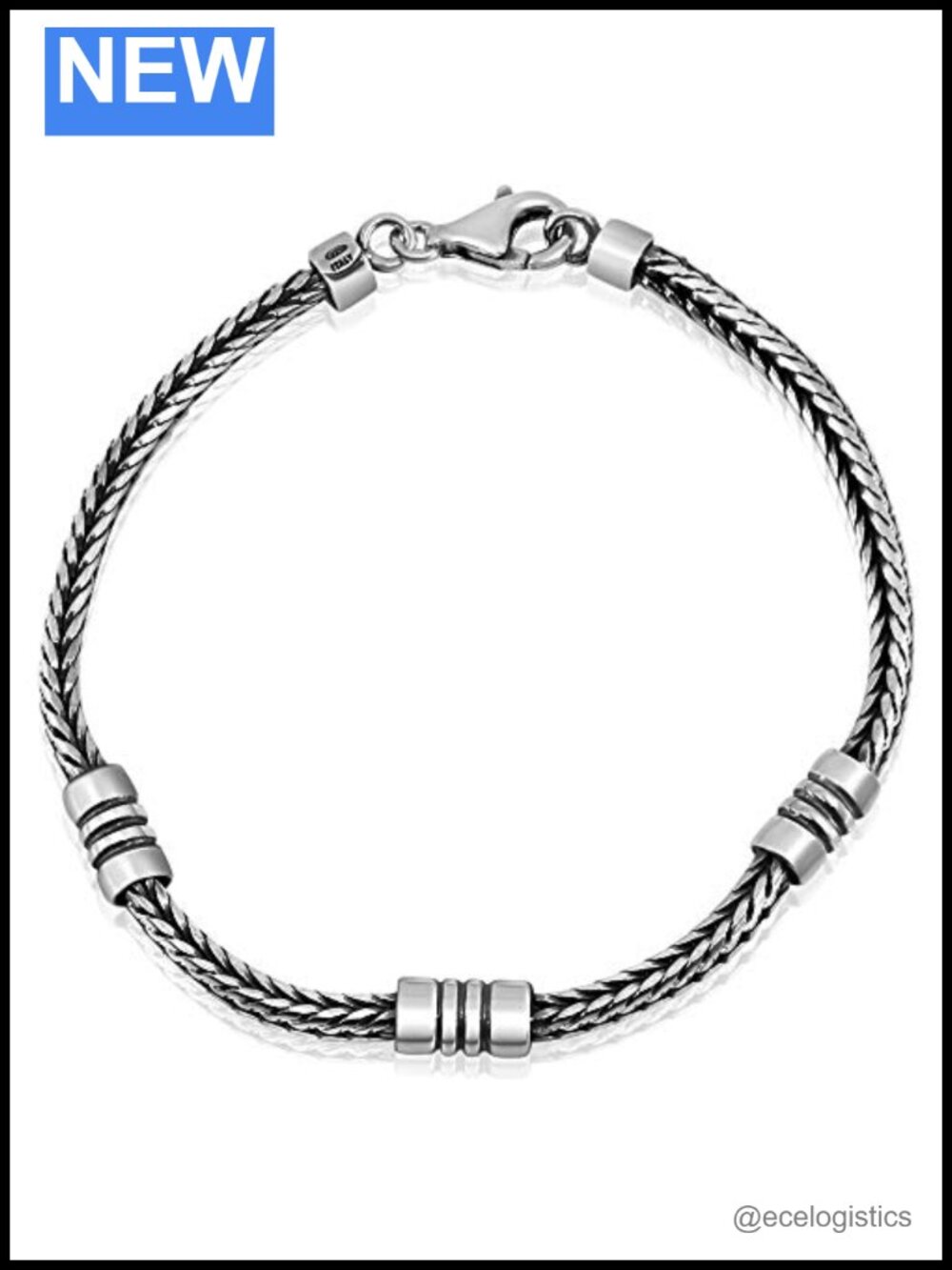 925 Sterling Silver Men's Link Bracelet Lobster Clasp Made in Italy